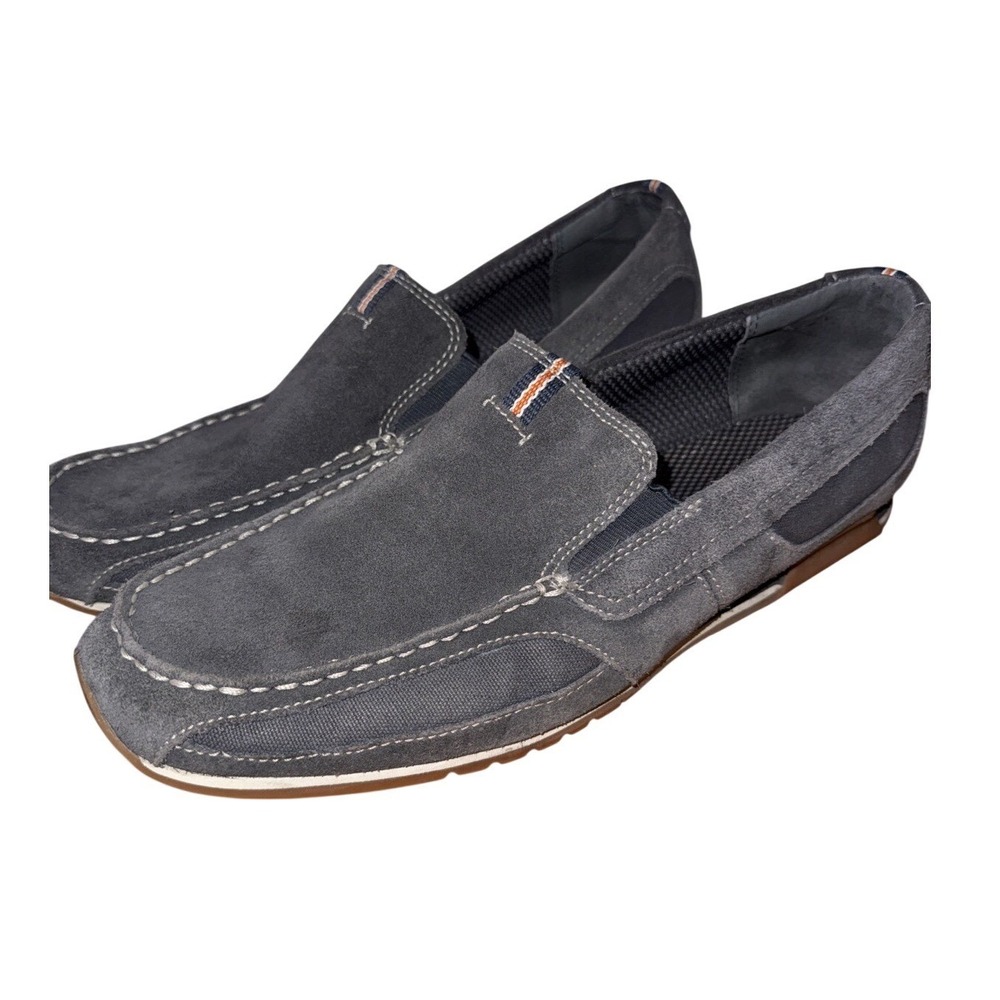 Clarks Mens Grey Suede Canvas Slip On Loafers Moc Toe Shoes 61750 Size 12M